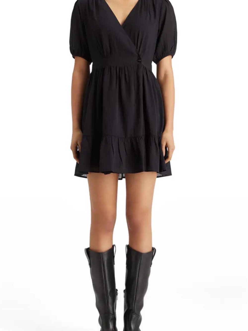 Scotch And Soda Size 32 Black V-Neck Tiered Mini Dress. Brand New Without Tag